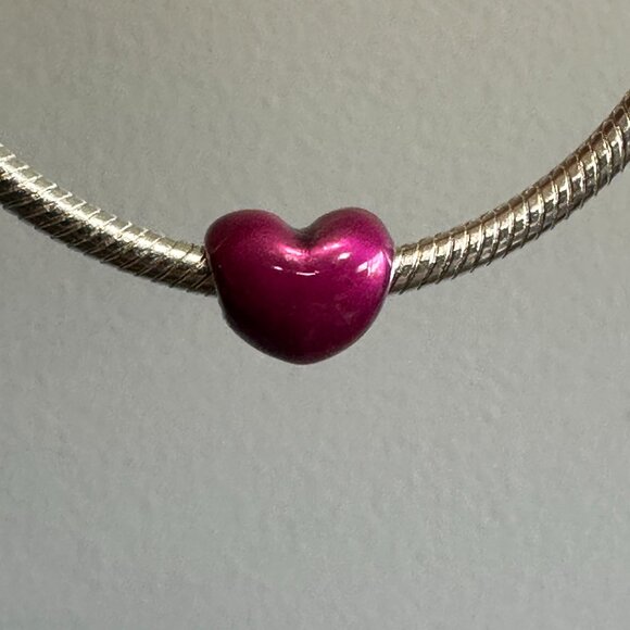 Authentic Pandora Metallic PINKISH-PURPLISH Heart Charm / Pandora Silver Charms - Picture 4 of 4